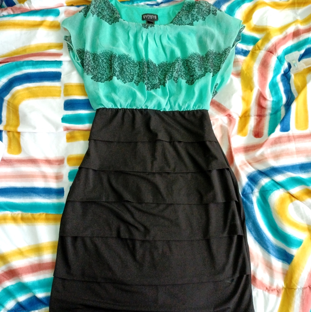Teal and black casual dress